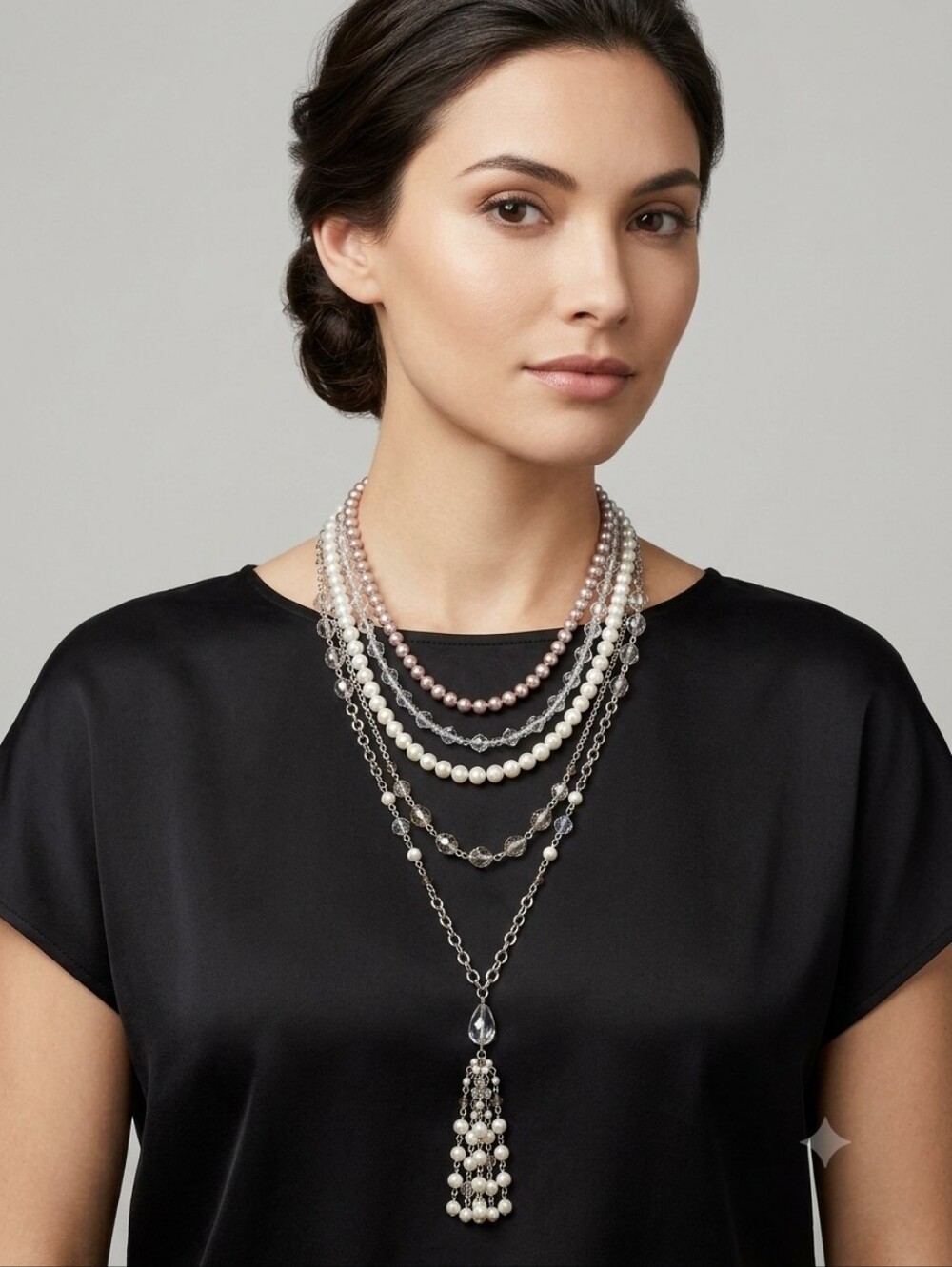 White House Black Market Multistrand Pearl, Crystal Silver Tone Necklace